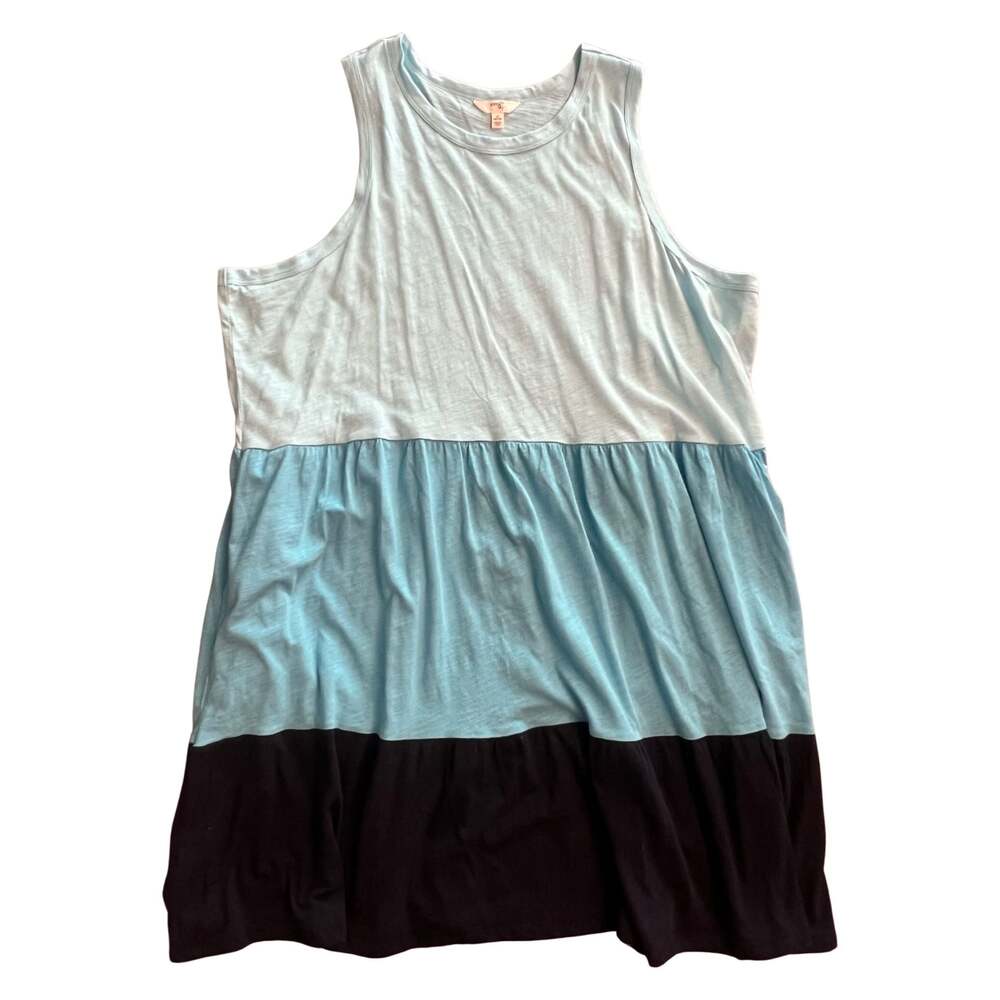 Terra & Sky Light Blue and Black Colorblock Sleeveless Dress